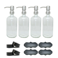 Bouteille en verre Wamaco 16oz avec pompe argentée, claire, paquet de 4-Utilisation pour les huiles essentielles, désinfectant et solutions de nettoyage