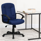 Flash Furniture - Chaise d’ordinateur à dossier mi-dos en tissu, accoudoirs fixes, bleu marine-Siège pivotant