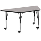 Flash Furniture – Table mobile trapèze, surface 20x45,25x1,25 po, hauteur ajustable préscolaire, gris (XUA2448TRPGYHPC)-Gris/fini chromé, placage en stratifié, acier