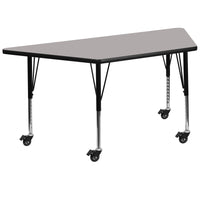 Flash Furniture – Table mobile trapèze, surface 20x45,25x1,25 po, hauteur ajustable préscolaire, gris (XUA2448TRPGYHPC)-Gris/fini chromé, placage en stratifié, acier