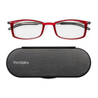 ThinOptics FrontPage collection, Brooklyn 1.0 Lecteur avec Milano Pod Noir - Rouge-Existe en deux beaux styles, le Brooklyn rectangulaire et le Manhattan ovale, et est flatteur pour les hommes et les femmes.