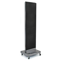 Azar Displays – Présentoir de sol à panneaux perforés sur 2 côtés, base à roulettes de 16 po, 16 x 60 po, noir uni (700253-BLK)-Comprend une bande porte-affiche en acrylique et repose sur une base en métal à roulettes de 20 po larg. x 5 po haut. x 16 prof. (po). Hauteur totale de 66 po