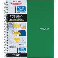 Five Star® - Cahier de notes à 1 sujet de qualité supérieure, 11 po x 8 1/2 po, 200 pages, vert-Couverture en poly durable avec dos robuste