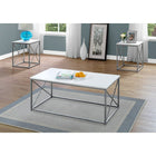 Monarch Specialties - 7951P Ens De Tables - 3Pcs/Blanc/Metal Argent-En métal argenté, le cadre en design X est robuste et ajoute une touche contemporaine à votre salon, salle familiale ou sous-sol
