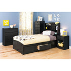 Prepac – Tête de lit simple Astrid, noir-Quatre compartiments latéraux pour le rangement