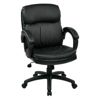 Fauteuil Executifen cuir reconstitué à dossier moyen de Work Smart, noir-Fauteuil deluxe en cuir noir reconstitué à dossier mi-dos