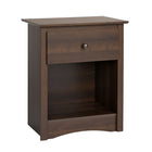 Fremont - Grande table de nuit à 1 tiroir, espresso-Bords supérieurs courbes, panneau de base arqué, boutons en métal solides au fini espresso mat