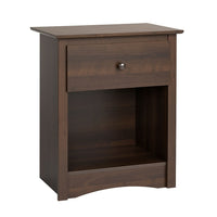 Fremont - Grande table de nuit à 1 tiroir, espresso-Bords supérieurs courbes, panneau de base arqué, boutons en métal solides au fini espresso mat