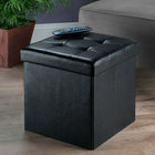 Winsome - Pouf Ashford 15 po x 15 po avec espace de rangement, similicuir, noir (20415)-Se nettoie à l'aide d'un chiffon humide