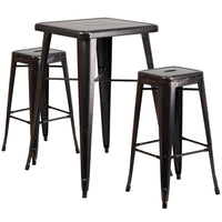 Flash Furniture – Ensemble table bistro et 2 tabourets sans dossier, int/ext, métal noir/or patiné (CH31330B230SQBQ)-Noir, or patiné/métal, plastique, caoutchouc