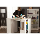 South Shore – Table de travail Crea à hauteur de comptoir, avec compartiments de rangement, blanc-Comprend 4 paniers de rangement gris (2 de taille moyenne et 2 grands), dotés d'accents turquoises, idéaux pour organiser vos articles, et ils conviennent parfaitement aux compartiments de rangement ! 50% polyester, 50% polypropylène