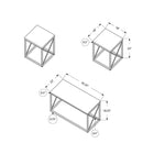 Monarch Specialties - 7951P Ens De Tables - 3Pcs/Blanc/Metal Argent-Plateau de table lisse et épais, fini blanc