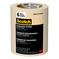 Ruban à masquer Scotch pour entrepreneurs – 24 mm de largeur x 55 m de longueur (0,94 po x 60,1 vg) – Paquet de 6 rouleaux-S’enlève proprement jusqu’à une période de 3 jours sans laisser aucun dommage ni résidu collant