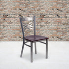 Flash Furniture - Chaise de restaurant en métal de la série HERCULES avec dossier en croix à enduit lustré - siège bois d'acajou-Siège en contreplaqué épais de 0,625 pouce
