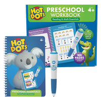 Educational Insights - Hot Dots® Préscolaire Essentials Lecture & Math Workbook-préparez-vous pour la maternelle : Présentez les bases et renforcez la confiance académique avec cet ensemble de points chauds amusant et interactif avec des leçons colorées et un stylo électronique avec des lumières et des sons