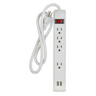 Globe - Quatre prises de 3 pi avec barre d'alimentation à 2 ports USB, blanc (78087)-Pour usage général à l'intérieur