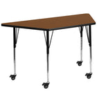 Flash Furniture – Table trapèze mobile à surface en stratifié 30 x 60 x 1,25 po, hauteur ajustable, chêne (XUA3060TRPOKHAC)-Chêne/fini chromé, placage en stratifié, acier