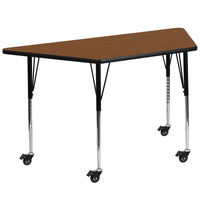 Flash Furniture – Table trapèze mobile à surface en stratifié 30 x 60 x 1,25 po, hauteur ajustable, chêne (XUA3060TRPOKHAC)-Chêne/fini chromé, placage en stratifié, acier