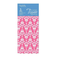 MillBrook Papier de soie avec motif imprimé, Motif damassé rose, 5 feuilles par paquet, caisse de 12 (93065)-Papier de soie