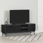 South Shore - Arlo - Meuble TV 2 tiroirs avec portes rainurées - Chêne cendré et Noir mat - 65 po-Rangement pratique : les tiroirs à coulisses pleine extension facilitent l’accès à vos effets et optimise l’utilisation de chaque centimètre d’espace de rangement.
