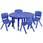Flash Furniture – Ensemble avec table d’activités ronde réglable de 33 po et 4 chaises d’école empilables, bleu-Ensemble de table multi-usages pour enfants