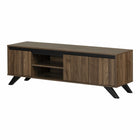 South Shore - Flam - Meuble TV avec portes - Noyer naturel - 60 po-Conçu pour les téléviseurs de 65 po : ce meuble TV solide en particule de bois et en MDF est adapté aux télévisions allant jusqu’à 65 po. Ses pattes en angle sont faites de bois, ce qui leur confère une importante solidité.