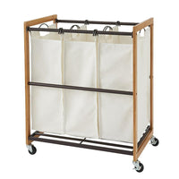 Chariot à linge à 3 sacs bronze TRINITY EcoStorage (TBFPBR-2103)-Trois (3) sacs à linge de 36 cm de larg. x 23 cm de prof. x 61 cm de haut. (14 po de larg. x 9 po de prof. x 24 po de haut.) - Sacs 100 % coton / Prérétréci / Lavable à la machine