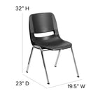 Flash Furniture - Chaise coquille noire ergonomique et empilable de la série HERCULES avec hauteur de siège de 18 po.-Cadre chromé avec patins en plastique non marquants