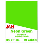 Jam Paper Étiquettes autocollantes pleine page, 8 1/2 x 11 po, vert néon, 10/paquet-Taille : 8,5 x 11 po