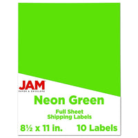 Jam Paper Étiquettes autocollantes pleine page, 8 1/2 x 11 po, vert néon, 10/paquet-Taille : 8,5 x 11 po