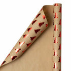 JAM Paper -  Emballage cadeau – Papier d'emballage kraft de Noël – 50 m² – Arbres rouges sur papier kraft marron – 2 rouleaux/paquet-Taille : 50 pieds carrés au total (25 pieds carrés par rouleau)
