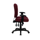 Flash Furniture – Fauteuil de travail GO-930F-BY-ARMS-GG en tissu à dossier moyen, accoudoirs ajustables, bourgogne-Dossier mi-hauteur