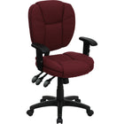 Flash Furniture – Fauteuil de travail GO-930F-BY-ARMS-GG en tissu à dossier moyen, accoudoirs ajustables, bourgogne-Rembourrage en tissu bourgogne