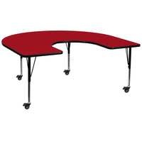 Flash Furniture – Table mobile préscolaire fer à cheval, hauteur ajustable, surface 60 x 66 po, rouge (XUA6066HRSRDTPC)-Rouge/fini chromé, placage en stratifié, acier