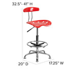 Flash Furniture – Tabouret de dessinateur avec siège tracteur éclatant de 30,5 po, tomate cerise (LF215CHYTOMATO)-Appui-pieds circulaire en chrome