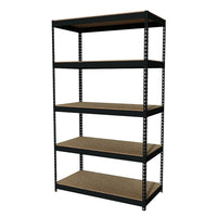 Hirsh – Étagère rivetée Iron Horse, 5 tablettes, 84 haut. x 48 larg. x 24 prof. (po), métal, noir-Construction en acier rivetée, fini poudré noir, métal
