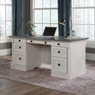 Sauder 65"W La Collection Palladia Bureau Ministre - Finition Glacier Oak-   Deux tiroirs à crayons et deux tiroirs de rangement sont dotés de glissières métalliques avec butées de sécurité