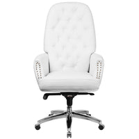 Flash Furniture - Fauteuil de direction multifonction, pivot, dossier élevé, traditionnel, cuir touffeté, blanc BT90269HWH-Chaise de bureau traditionnelle