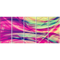 Designart – Motifs rétro abstraits rose et jaune, imprimé contemporain sur toile, 5 panneaux (PT3063-401)-Impression