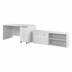 Bureau 60 po x 30 po avec retour et classeur mobile Studio C de Bush Business Furniture - blanc-L’ensemble comprend : un bureau d’ordinateur 60L x 30P, un classeur mobile à 3 tiroirs et une armoire de rangement basse avec portes et tablettes