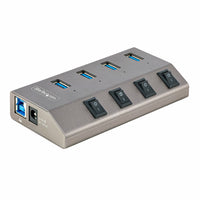 StarTech - Hub USB-C auto-alimenté à 4 ports avec interrupteurs On/Off individuels - Gris sidéral-Chaque port prend en charge BC 1.2, fournissant 1,5 A (7,5 W) de puissance simultanément (30 W au total)
