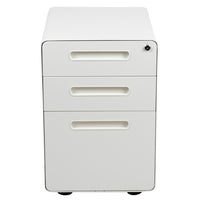 Flash Furniture Classeur ergonomique à verrouillage mobile à 3 tiroir suspendu pour dossiers juridiques et lettres, blanc-Classeur blanc moderne à 3 tiroirs - Design mobile ergonomique