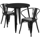 Ensemble avec table ronde en métal noir et 2 sièges à bras ajourés, intérieur/extérieur, 30 po (CH-51090TH-2-18ARM-BK-GG)-Ensembles pour l’intérieur et l’extérieur