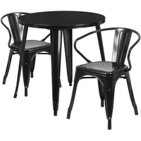 Ensemble avec table ronde en métal noir et 2 sièges à bras ajourés, intérieur/extérieur, 30 po (CH-51090TH-2-18ARM-BK-GG)-Ensembles pour l’intérieur et l’extérieur