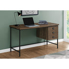 Monarch Specialties - 7485 Bureau - 55 po L/Faux Bois Brun/Metal Noir-3 tiroirs à coulisses de métal avec poignées coquilles noires d'inspiration rétro