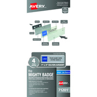 Avery - The Mighty Badge cmpatible avec les imprimantes  à jet d'encre - Argent - 4 par paquet-Badges magnétiques