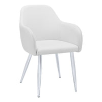 Monarch Specialties - 1190 Chaise - Simili-Cuir Blanc/Metal Chrome - Paquet de 2-Ensemble de 2 chaises de salle à manger avec accoudoirs intégrés