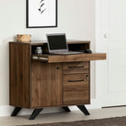 South Shore - Flam Bureau secretaire multifonctions Noyer naturel-TIRETTE PRATIQUE: la tirette au centre de cette secrétaire vous servira de surface de travail. Elle est munie d’une barrure de blocage, ce qui la gardera bien en place lorsqu’elle sera activée. Comme l’espace au-dessus est ouvert, votre portable et vos essentiels pourront rester dessus même lorsqu’elle sera rétractée sous le meuble. Un rebord a même été ajouté à l’arrière pour éviter que vos choses ne basculent. La tirette peut supporter un p