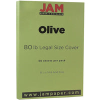 Jam Paper - Papier cartonné mat de format légal, 8,5 x 14, 80 lb, vert olive, 50/pqt (16729372)-Couleur : Vert olive