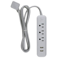 Globe - Barre d'alimentation à 3 prises, 6 pi, série Designer, 2 ports USB, gris-3 prises